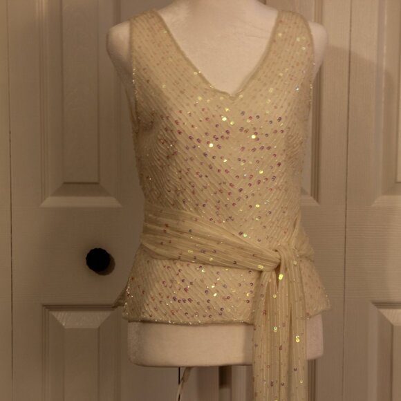 Adrianna Papell Ivory Beaded Top sz. Small - Picture 2 of 5